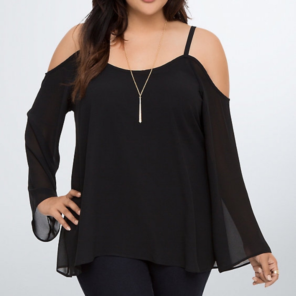 Torrid Black Cold Shoulder Long Sleeve Top Size 3